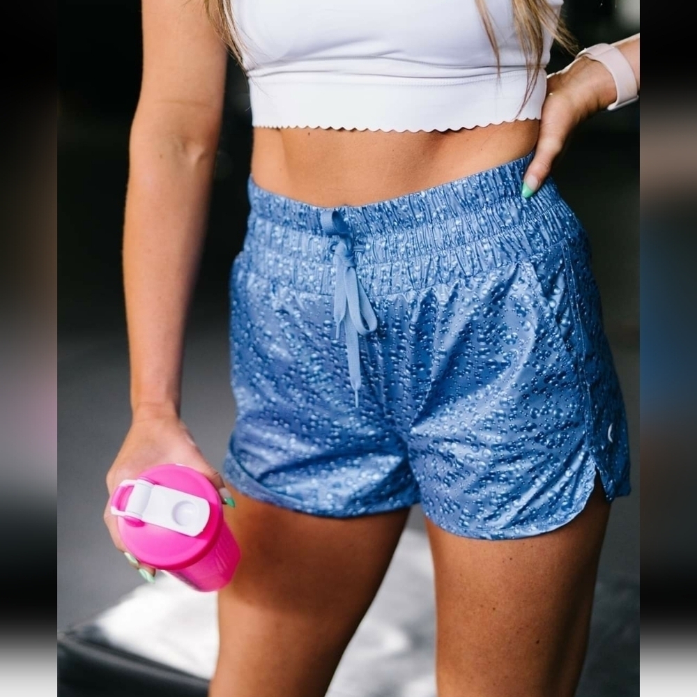 ZYIA Active Blue Steel Bubbles Hi-Rise Bomber Shorts